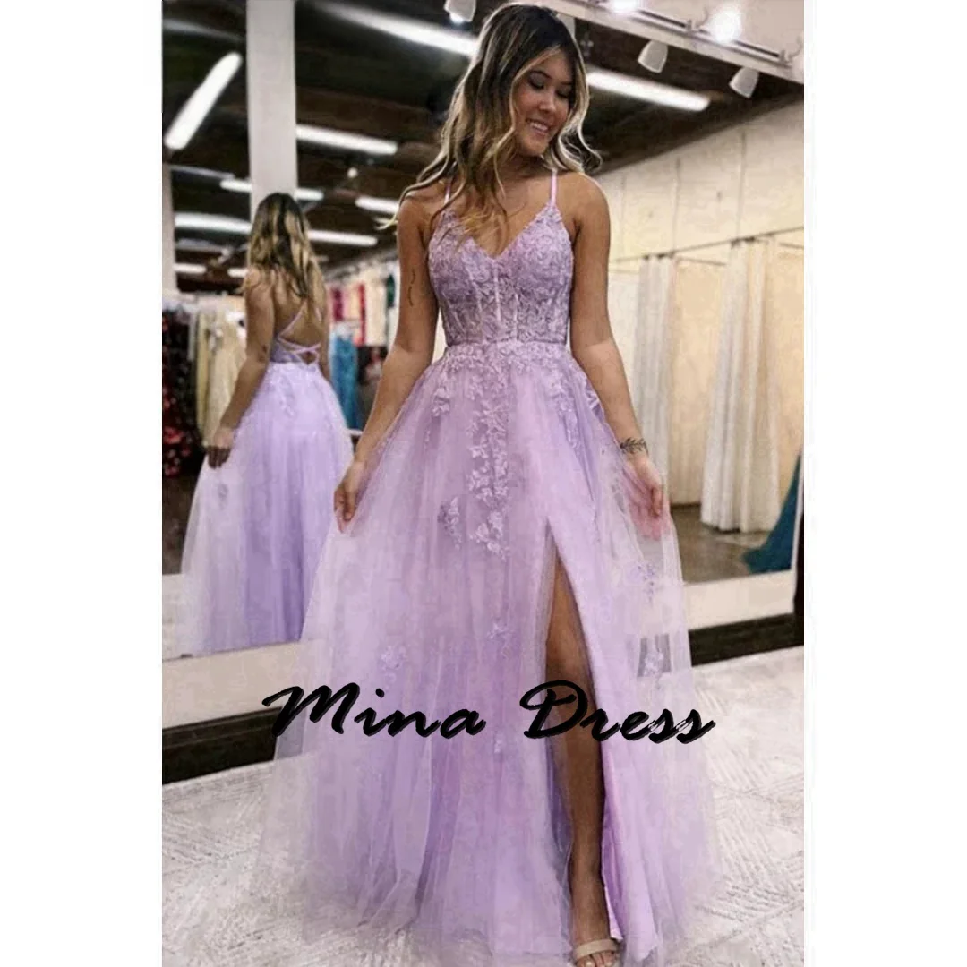 

Mina Customized Backless Dresses Gala Dresses Woman 2024 for Party Sequins Noodle Strips Sleeveless Embroidered Slit Prom Dress