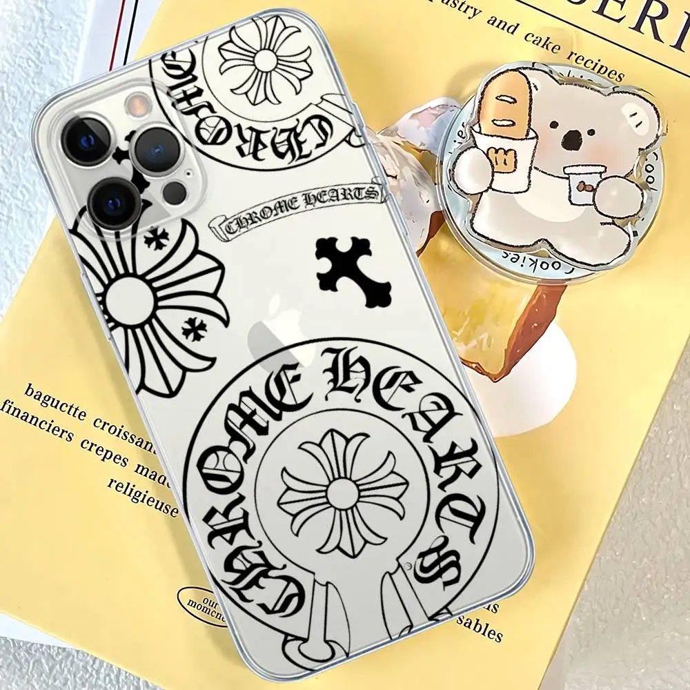 Funda de teléfono clásica de lujo C-ChromeS H-Heart para IPhone 11 13 16 12 17 14 15 Pro Max Plus, funda trasera transparente suave