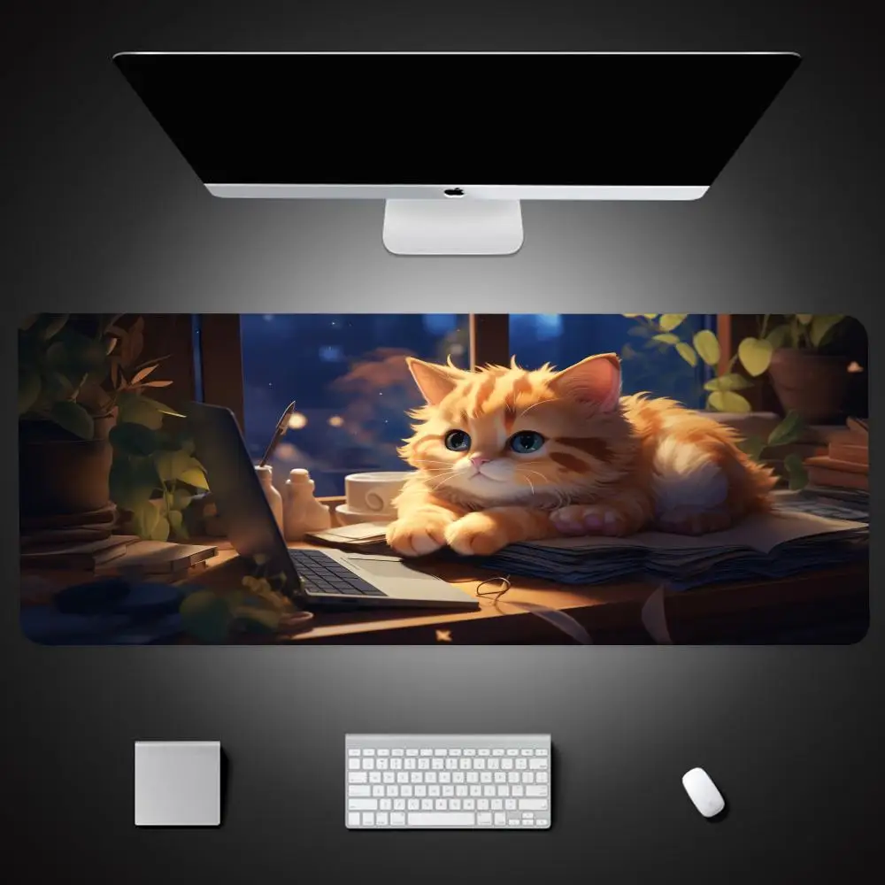 

Cute Cat 90x40cm Mouse Pad Art Carpet 1000x500mm Play Mats Office Mat Mousepad Rubber Gamer Mousepad DeskMat Computer Gaming Acc