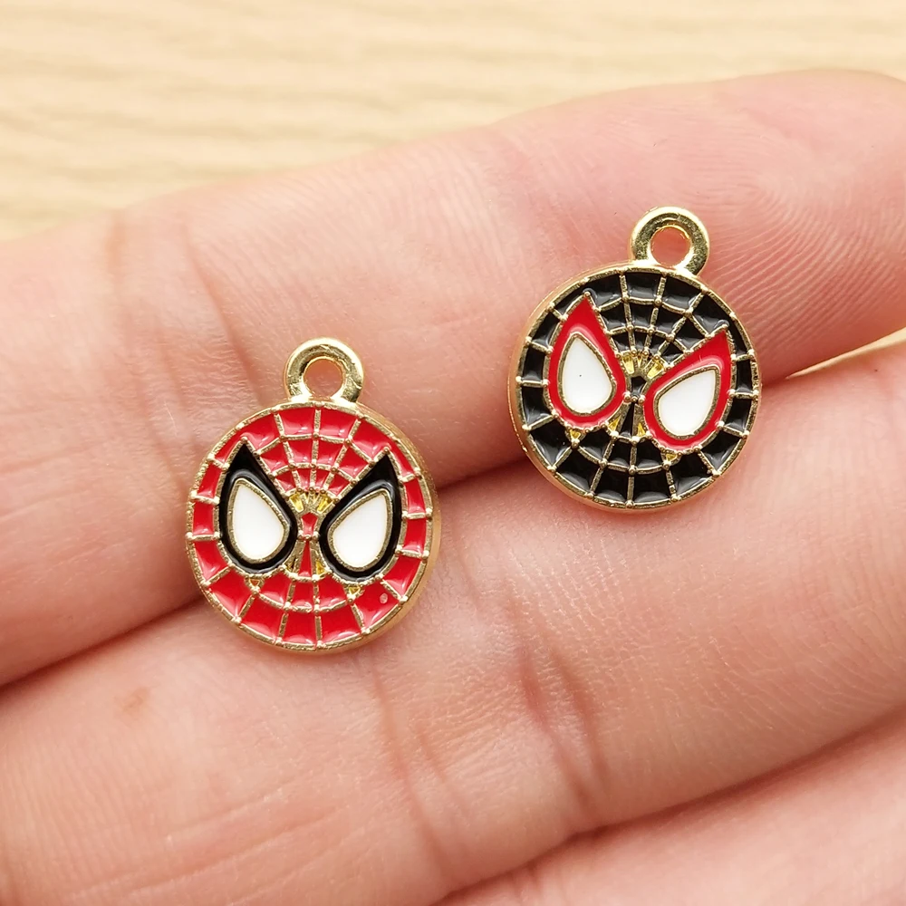 10pcs Spider Man Charm for Jewelry Making Enamel Necklace Earring Bracelet Pendant Diy Accessories Alloy Metal Gold Plated