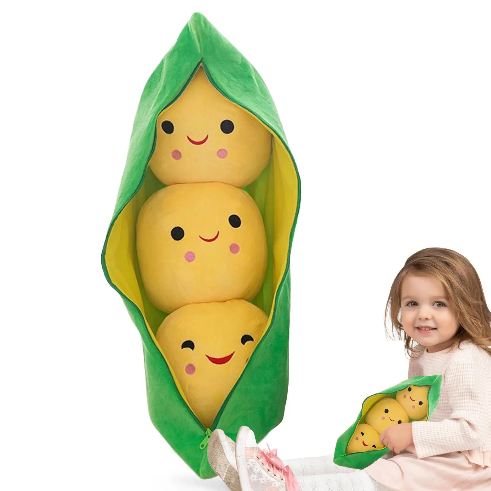 25/40cm Cute Pea Pod Pea Shape Plush Plant Doll 3 Beans With Cloth Box Creative Plush Toy 2 Color Pillows Plush Toy Soft Pillow