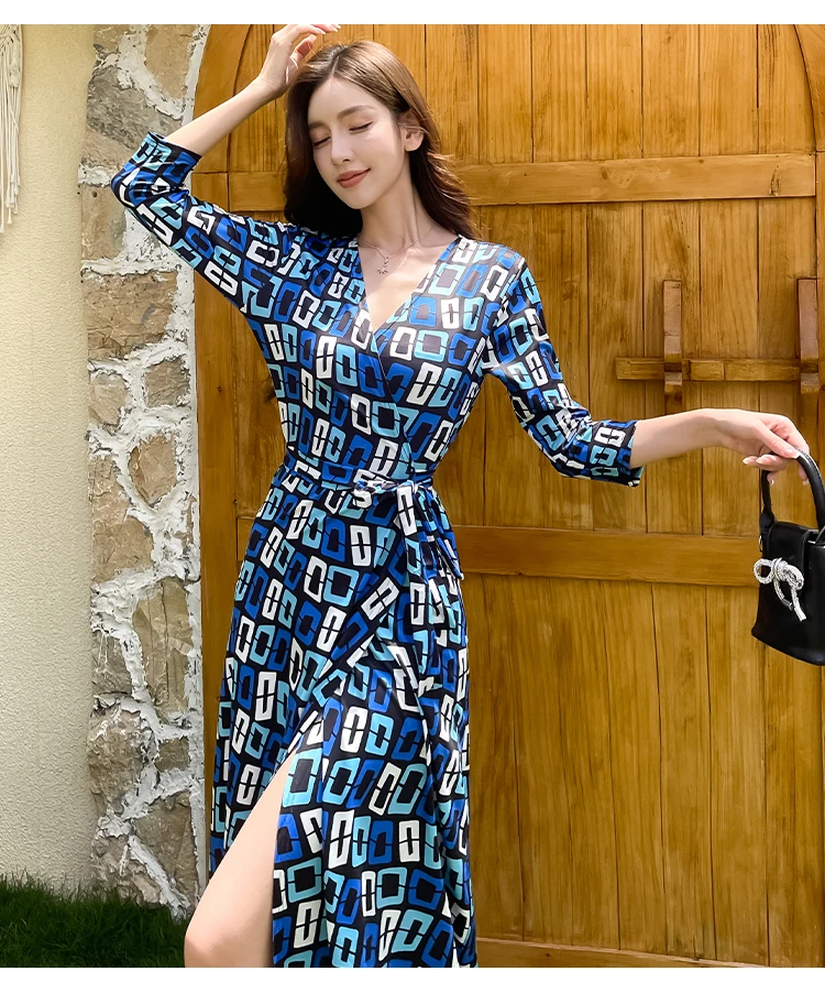 ZAROY ผู้หญิงหรูหราชุดยาว Elegant Party V คอชุดฤดูร้อน Belted ด้านข้างแยก Holiday Beach Vestidos Robeе