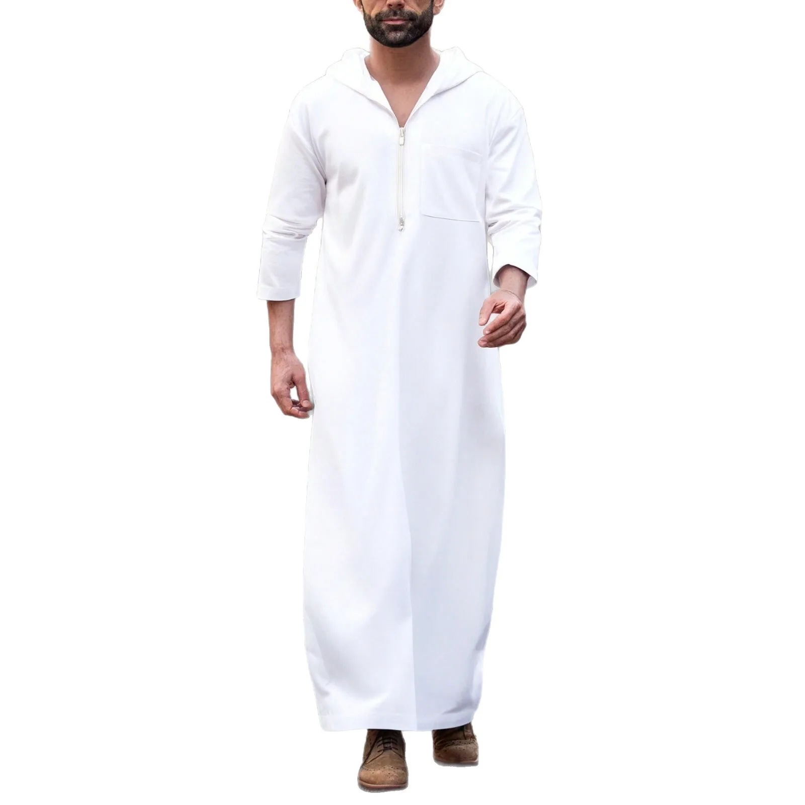 2025 Dubai Turkey Muslim Men's Pocket Solid Color Hat Wearable Robe Thobe Msl1 Robe Abaya Ramadan Dubai Luxury Islam Elegant