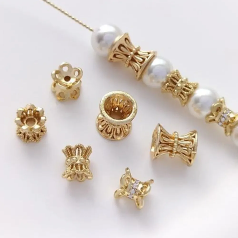 

Copper 14K Gold Color Double Sided Receptacle Bead Accessories Handmade Beaded DIY Bracelet Necklace Handmade Jewelry Material