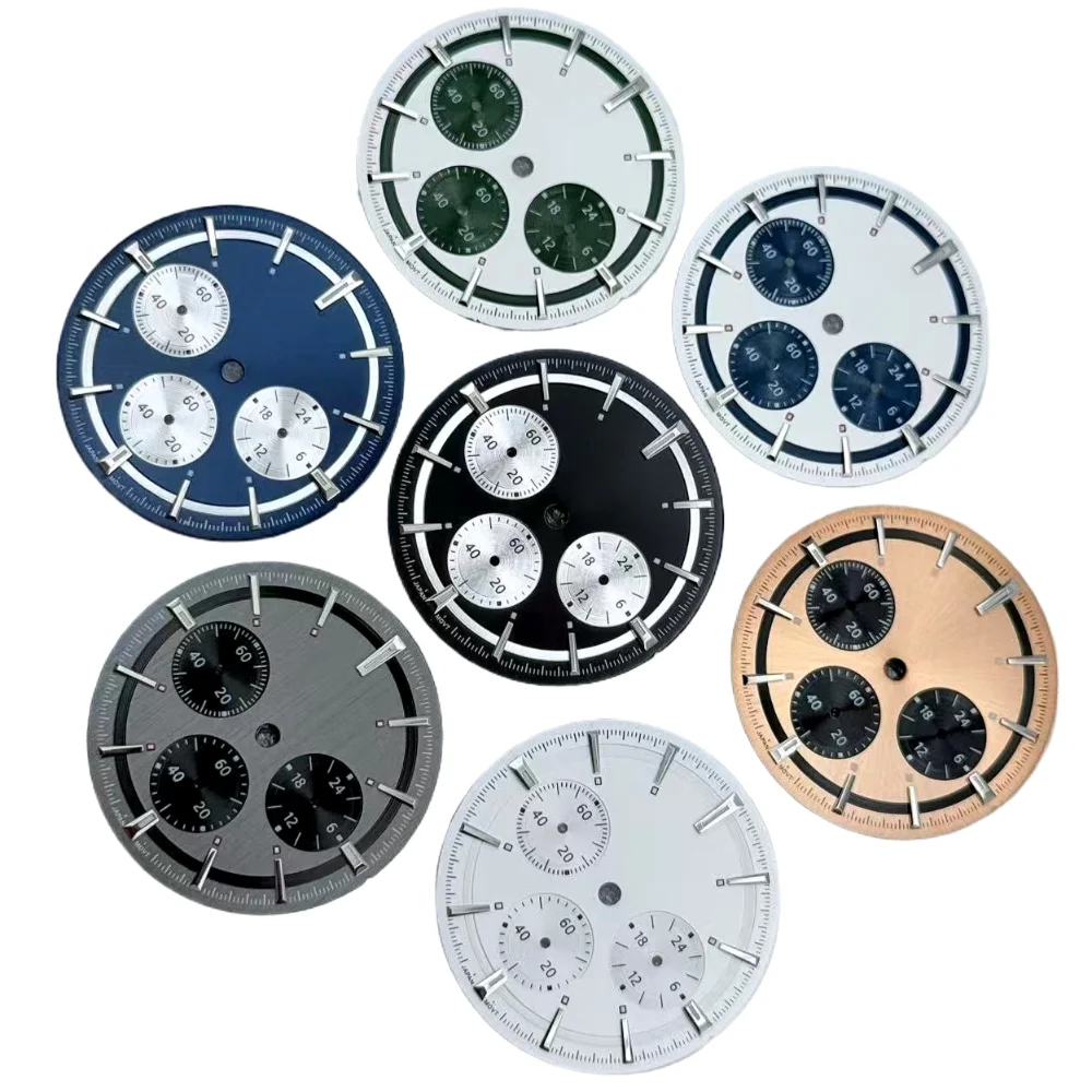 

VK63 Dials 29.5mm/32.5mm Sunburst Watch Dial for VK63 Quartz Movement Green Lume Mod Parts Case No logo