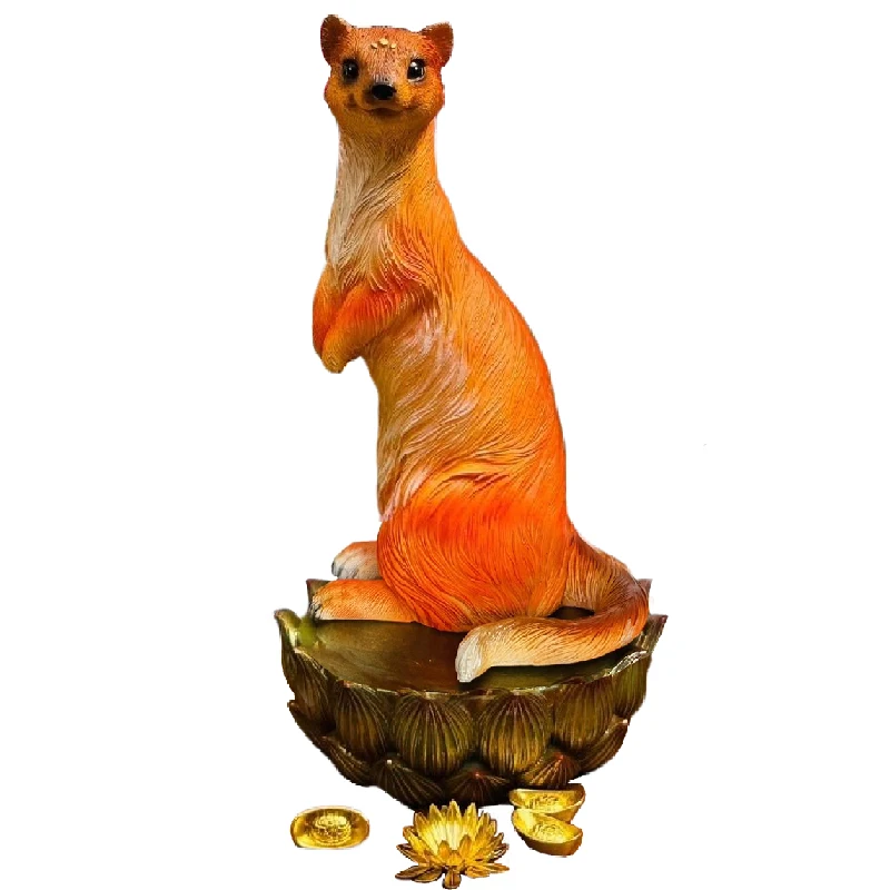 Simulation Weasel Model Cute Weasel Animal Figurines OrnamentChinese Lucky Statue Crafts Lucky Ornaments Gift Home Decoration