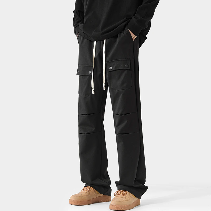

Мужские рабочие брюки свободного кроя с прямыми штанинами, повседневные, в американском ретро-стиле, с множеством карманов, складные, дышащие