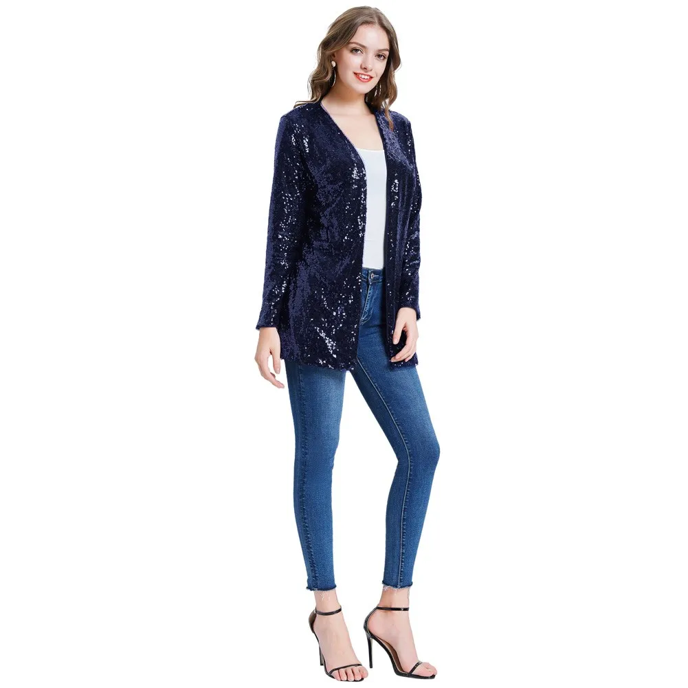 

KK Women Winter Sequin Coat Stunning Sequined Long Sleeve Open Front Coat Lady Party Wear Loose Casual Basic Lady Outwear