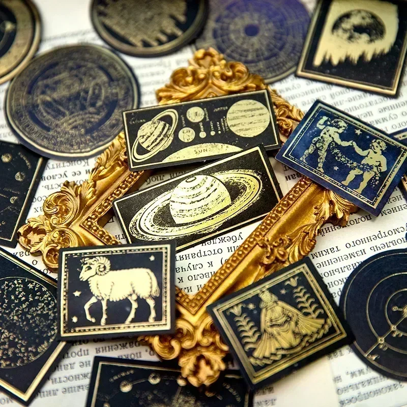 60pcs/pack Gold Foil Washi Notepads Century Voyage Series 4 Art Deco Travel Designs for Luxury Journals Cute Stickers