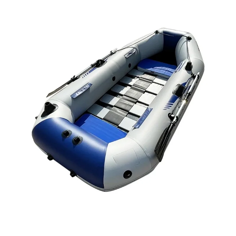 3 Person Wooden Floor PVC Inflatable Boat 2.6M Rowing Kayak With Paddles