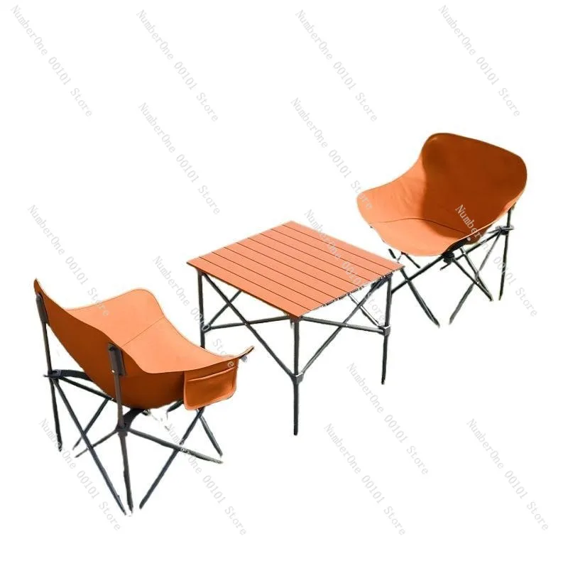 Outdoor Folding Table Chair Set Upgraded Moon Camping Furniture Thickened Roll Up Egg Crate Table Portable Picnic Gear Foldable