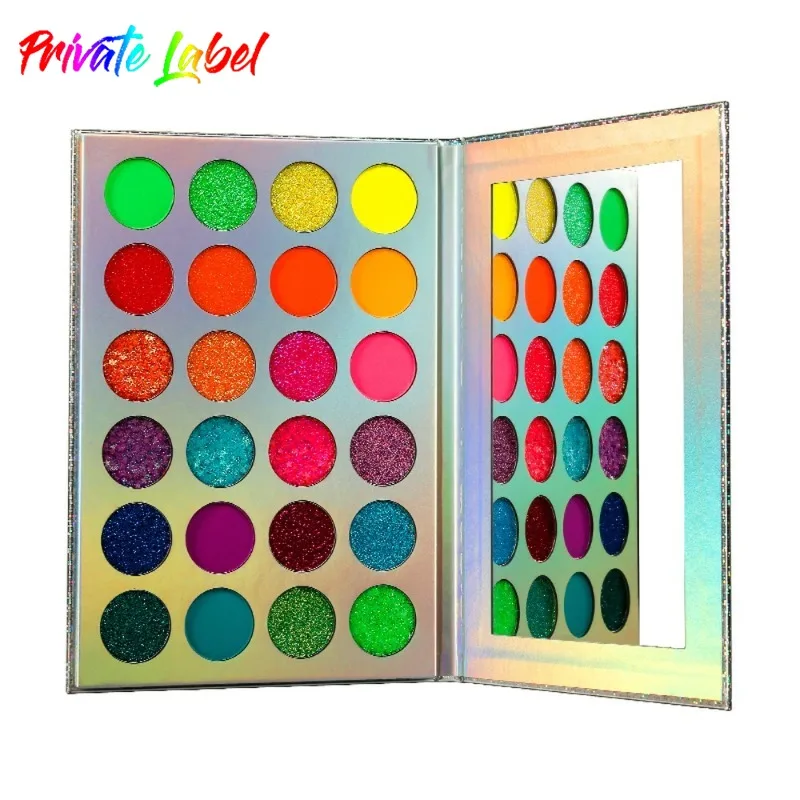 Private Label 24-colors Neon Eyeshadow Palette Fluorescent Pigment Long Lasting Glitter Luminous Eye Shadow Platte Bulk Makeup