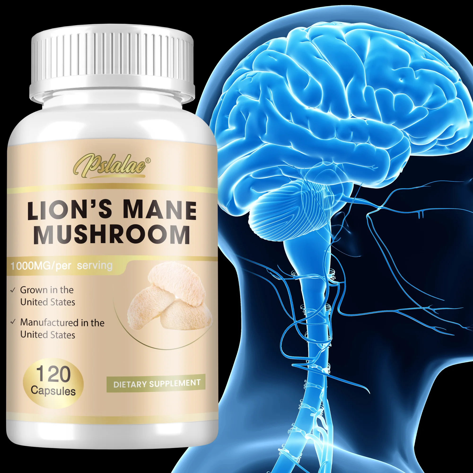 

Lion's Mane Mushroom Supplement - Reduce Stress and Anxiety, Improve Mood, Enhance Brain Memory and Concentration