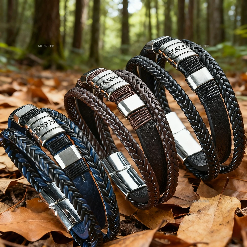 مجموعة أساور من جلد البولي يوريثان المنسوج للرجال قطعة واحدة، سوار على طراز الشرير القديم للارتداء اليومي، هدية للرجال، إكسسوارات غير رسمية قابلة للتعديل
