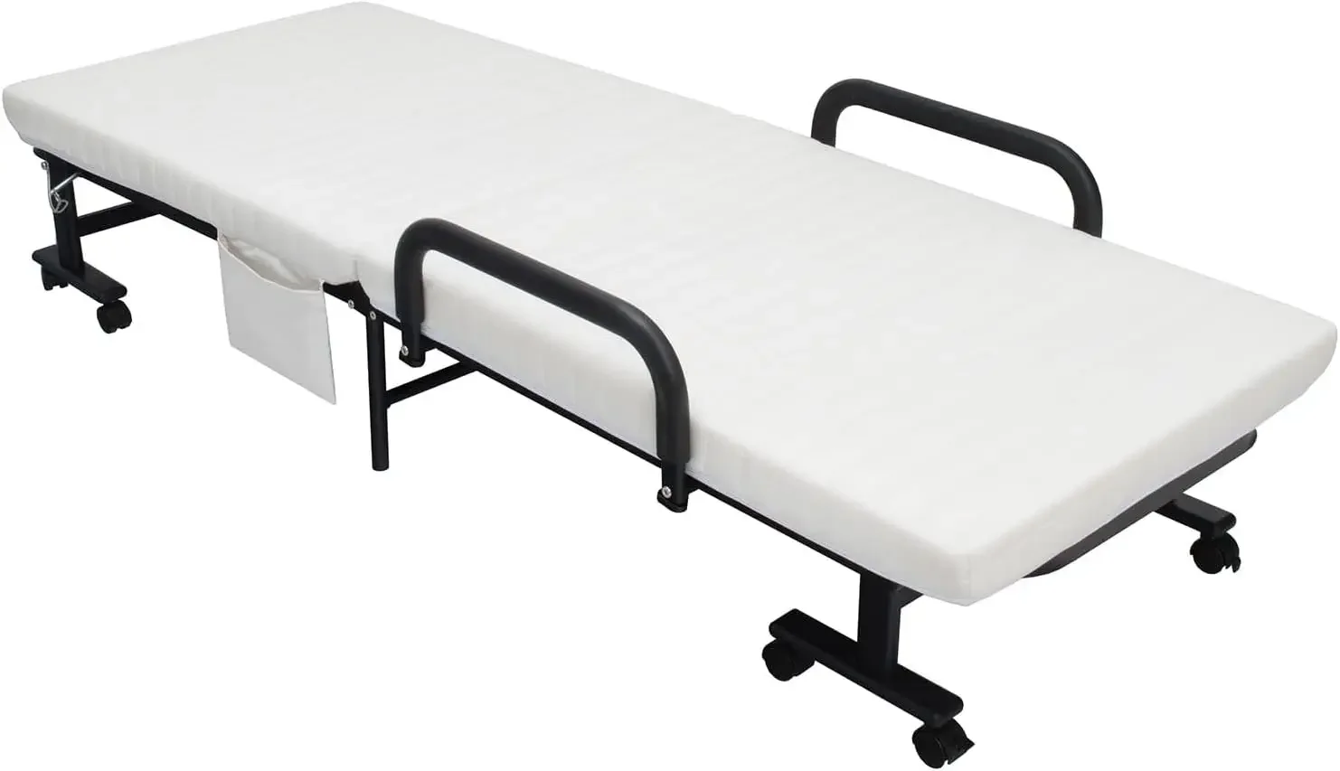 Folding Bed with Mattress, Foldable Portable Guest Bed w/Adjustable 6 Position & Side Storage Pocket, 660 LBS Fold up Bed