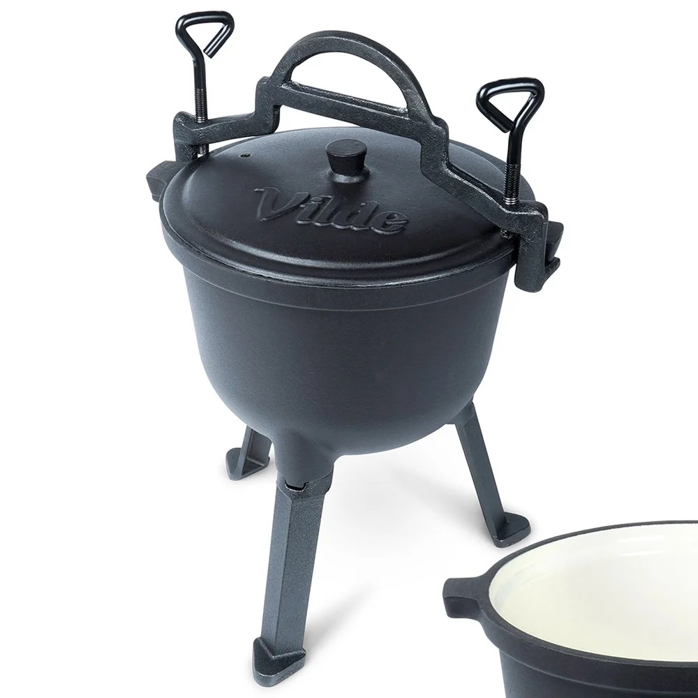 Caldero de hierro fundido esmaltado, pies de olla con tapa, línea fundida, 4 L