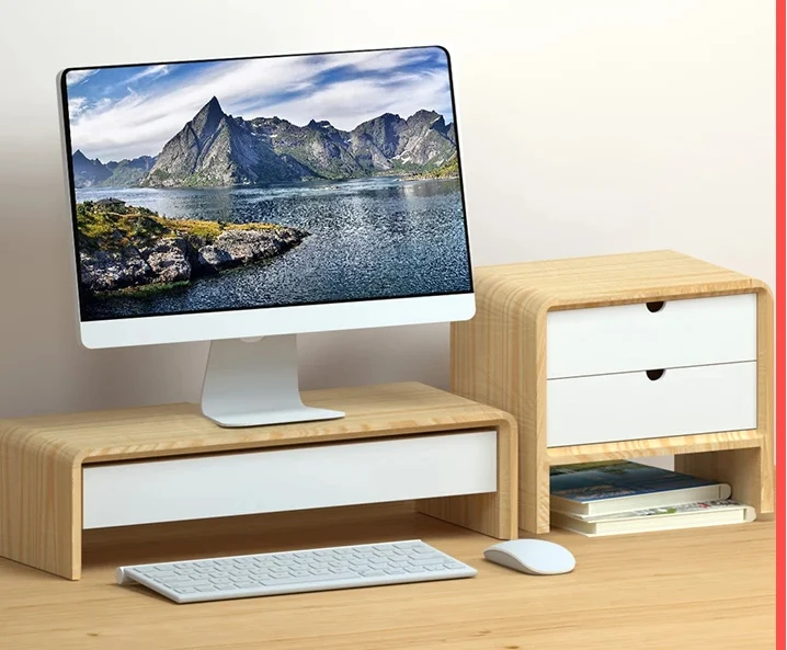 

Коврик для экрана монитора компьютера, повышенная рамка, настольный ящик для хранения, нижнее сиденье из цельного дерева, офисный настольный ящик для хранения ноутбука