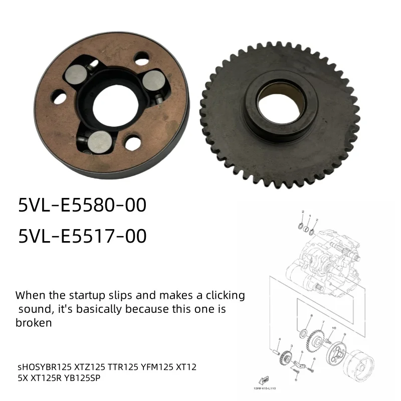 El embrague unidireccional de motocicleta es adecuado para Yamaha Ybr125 Xtz125 Yb125X Yb125Sp Yb125K más allá de la placa de arranque del embrague, accesorios de motor de dientes grandes