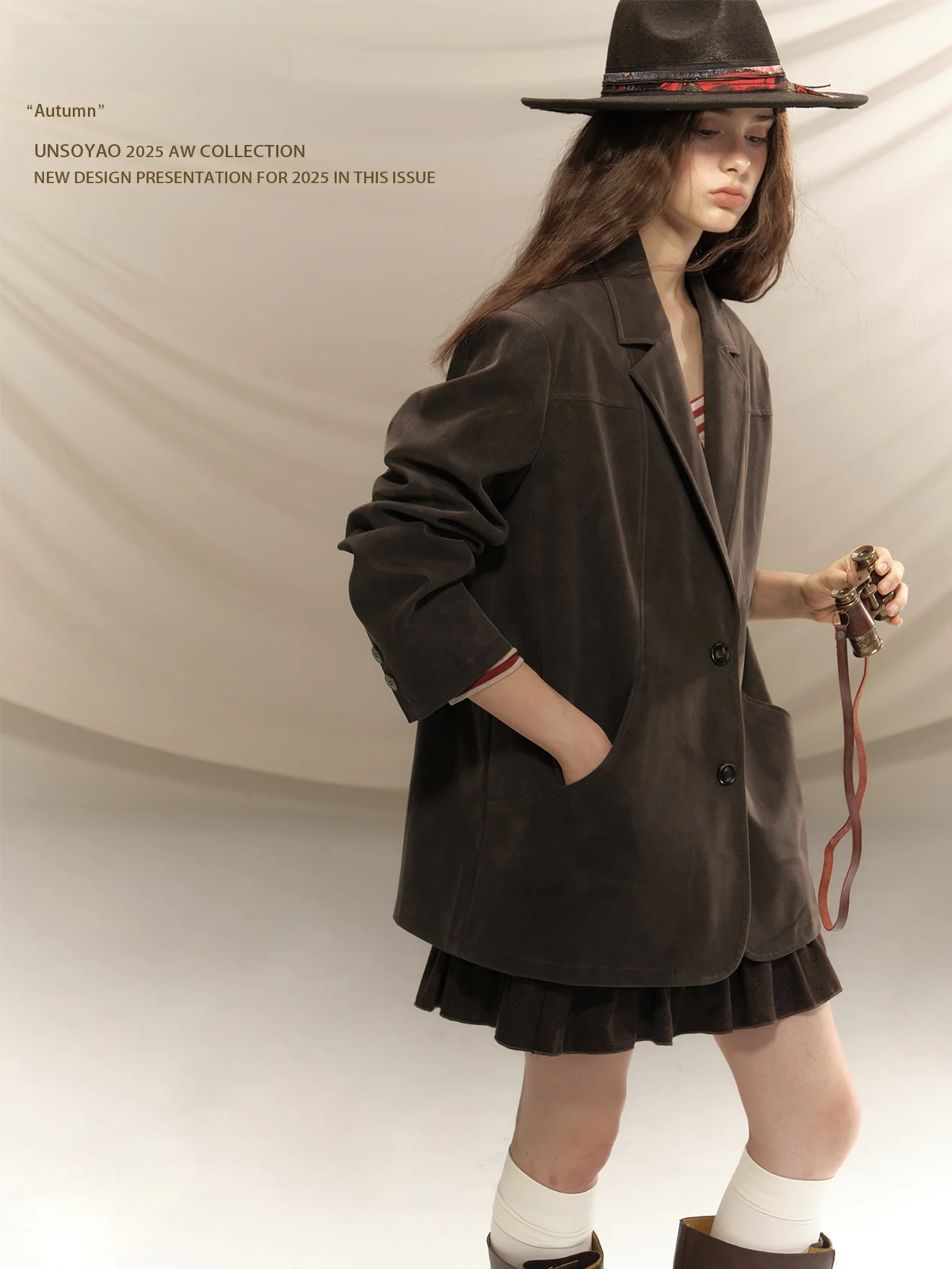 

Ginkgo And Amber Vol3 Salt Series Coulourette Red Brown Suede Coat Arc Split Suit Jaet Women's Loose Fit Casual Long Sve