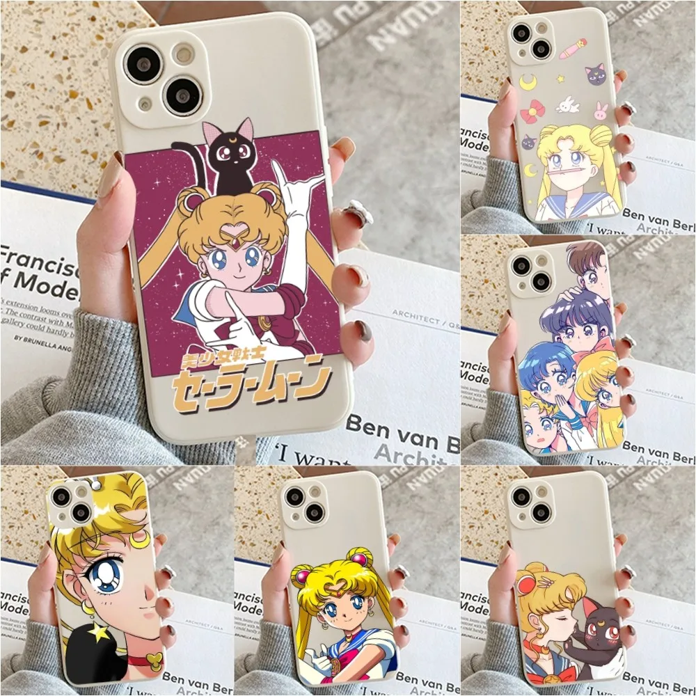 Cartoon S-Sailor M-Moons Phone Case For Iphone 11 13 14 Pro Max X Xr Xs Max Se2020 12mini White Cover Case