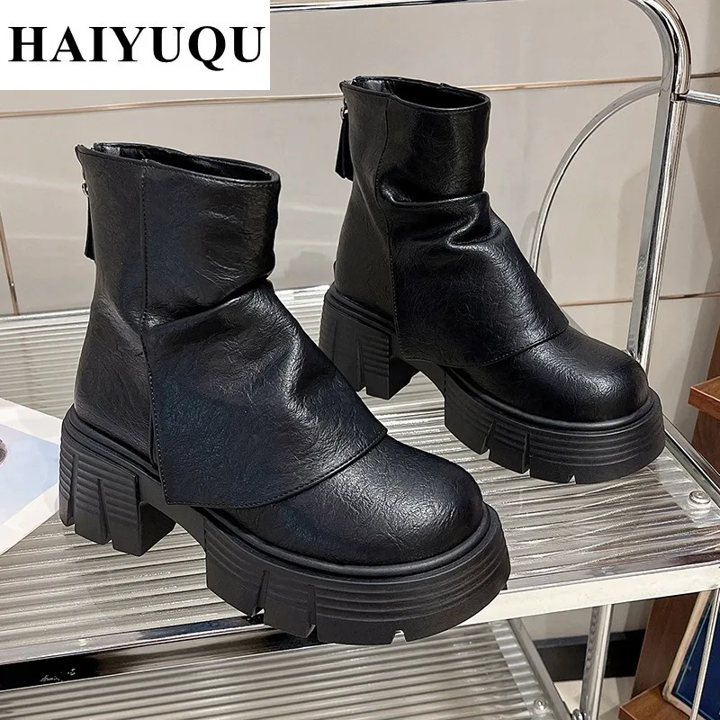 Platform Flats Ankle Women Boots Brand Winter High Heels Fashion Shoes 2025 Trend Goth Chelsea Pumps Walking Shoes Botas Mujer