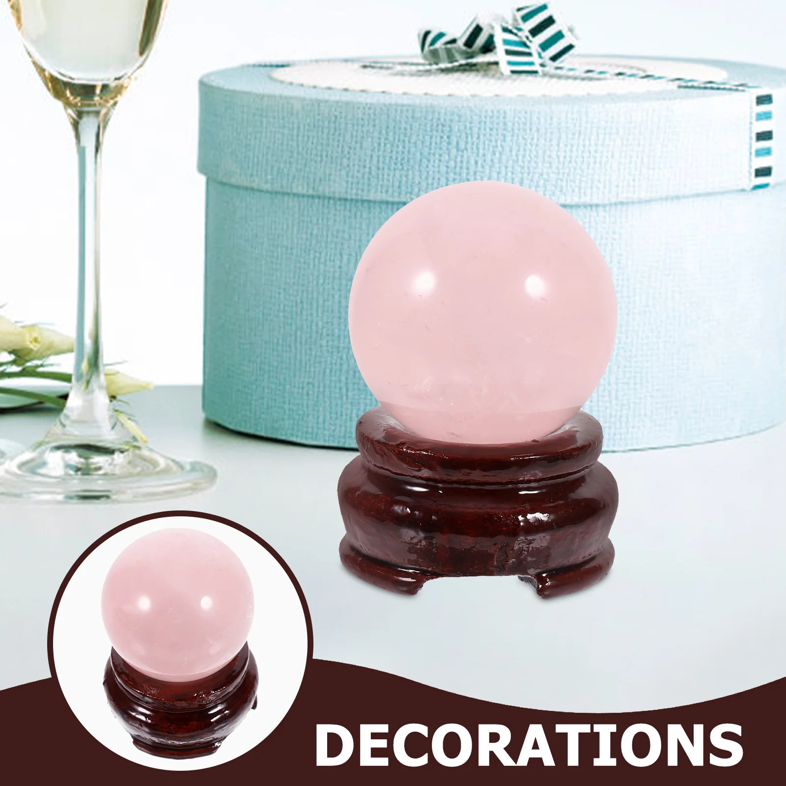 1 pz sfera di cristallo rosa 4 cm con base in legno sfera di vetro ornamento per la decorazione domestica camera da letto soggiorno ufficio decorazione festa regalo