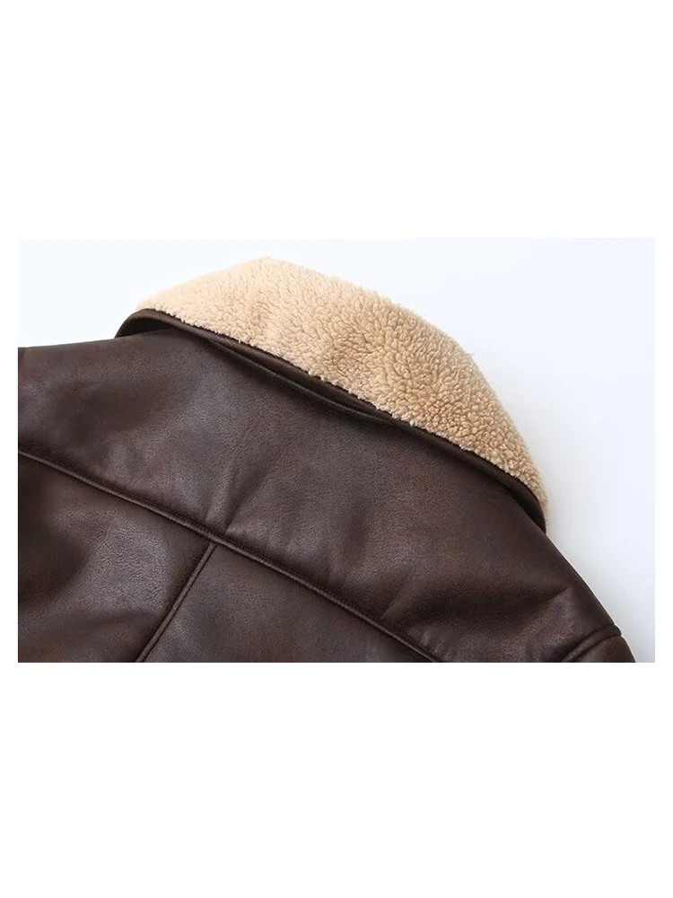 Vintage casual feminino jaquetas de couro artificial turn-down colarinho único breasted solto casacos grossos moda outwears