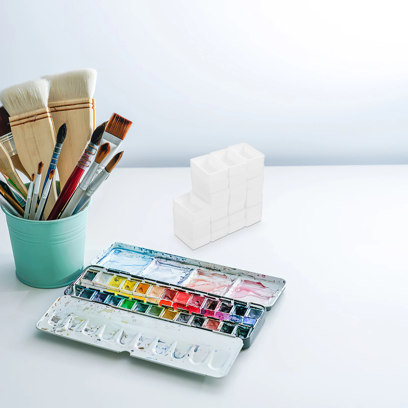 

24 Pcs Half Pans Watercolor Palette Tray ganized Diy Watercolor Mixing Trays Tray Paint Pan Storage Portable Art Supplies