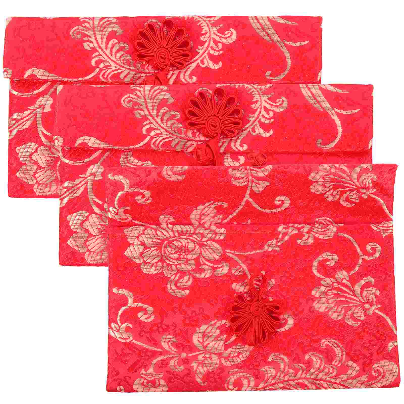 3 Pcs Satin Red Envelope Envelopes for Gifts Chinese Money Packet Wedding New Year Style Abs Hong Bao