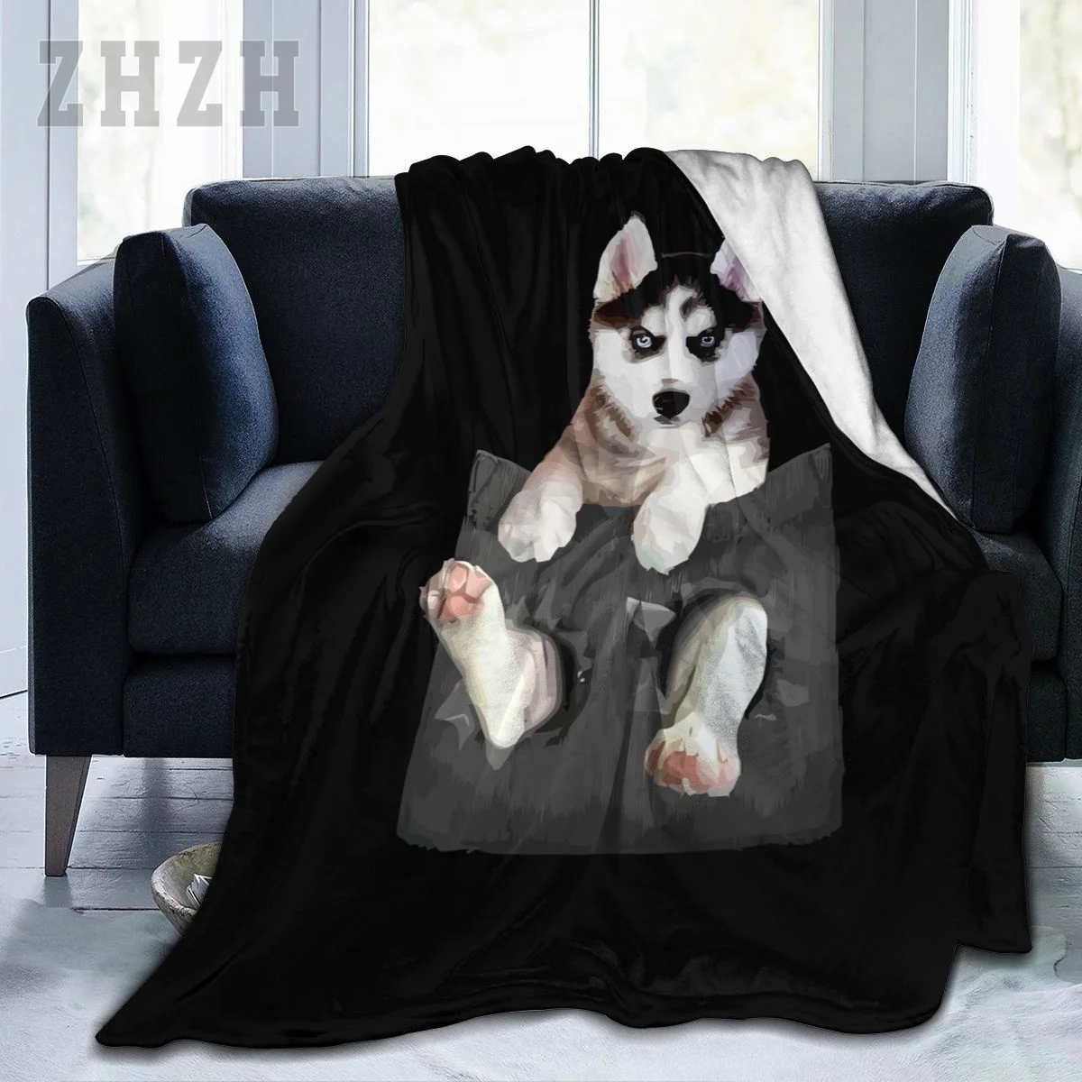 Blanket Siberian Husky In Pocket Puppy Flannel Multifunction Camping Sofa Cover Keep Warm