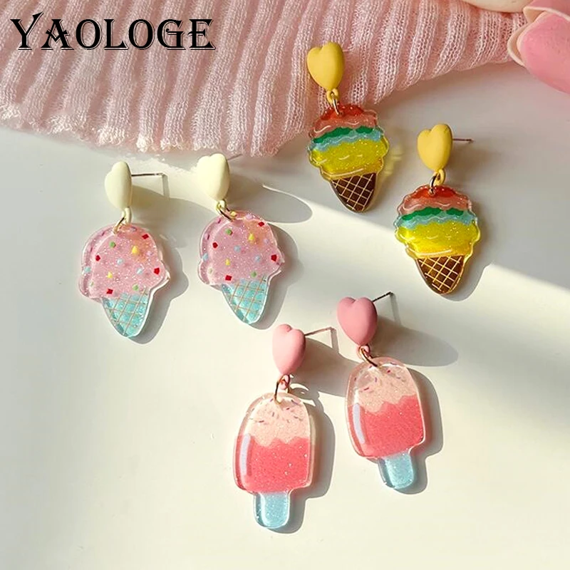 YAOLOGE 2024 New Lovely Fun Popsicle Ice-Cream Earrings Summer Personality Ear Pendants Women's Sweet  Fashion Party Gift