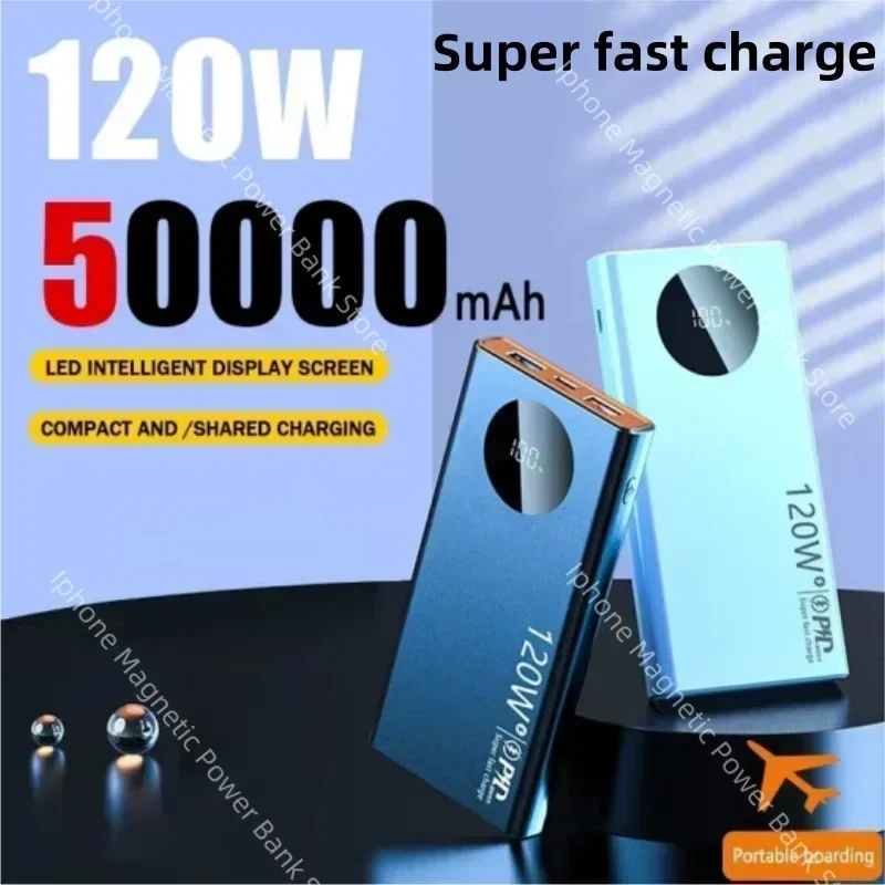 New 120W Power Bank Super Fast Charging 50000mah Ultralarge Capacity For Mobile Power External Battery For Iphone Xiaomi Samsung