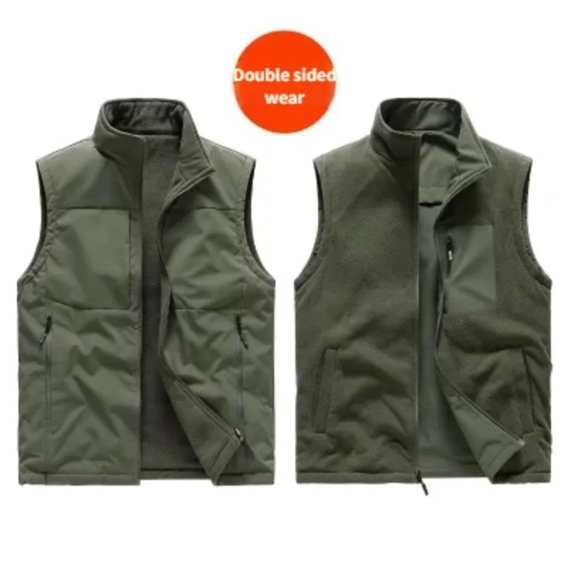 

Multi-pocket workwear warm vest 2025 New 6XL Autumn and Winter double-sided wear with fleece zipper custom logo text