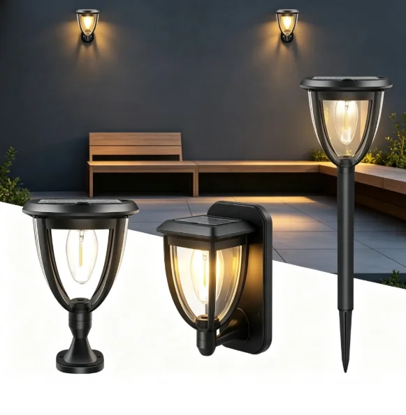 2PCS Outdoor Solar Light, Solar Powered Wall Lamp for Lawn Garden Decor, Solar Bulb Light with 3 Mounting Ways IP65 Waterproof