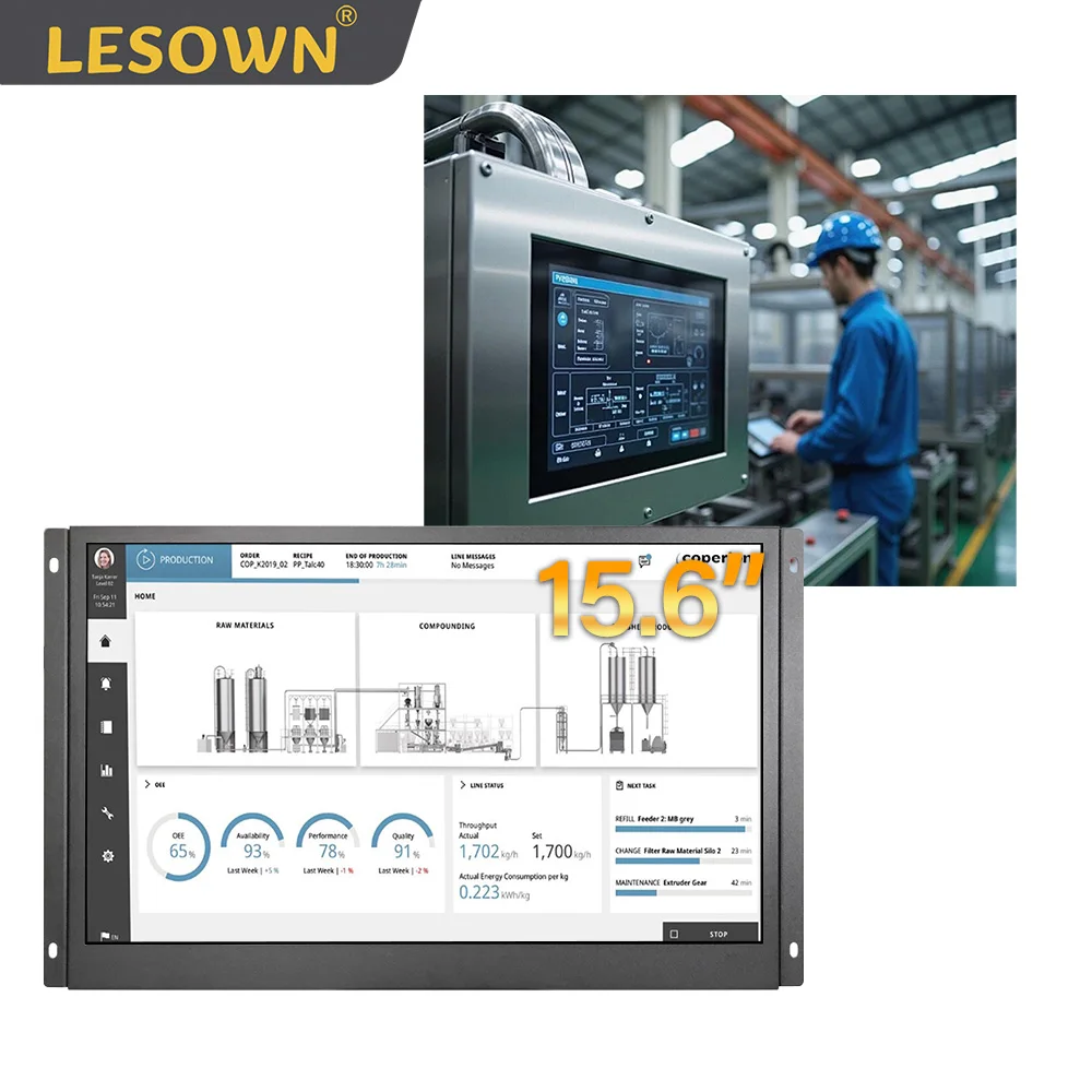 

"LESOWN 15.6 Inch Embedded Touch Display 1920x1080 IPS Panel Mount Industrial Monitor with VGA/HDMI/USB for Medical Equipment "