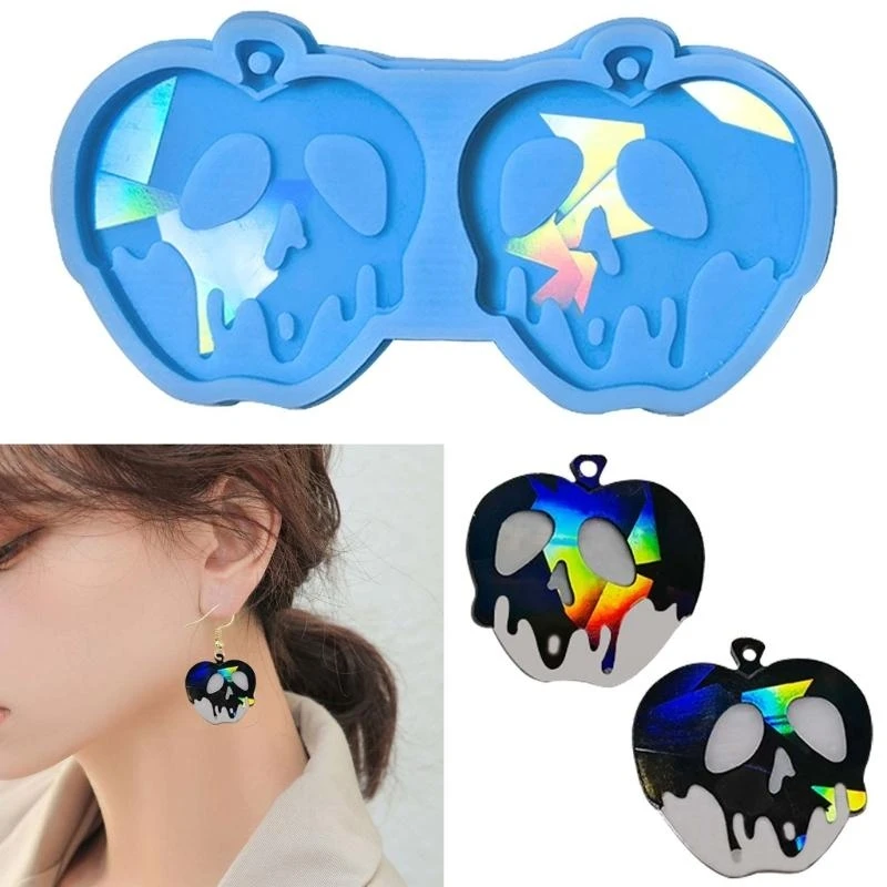 

652F Skull Apples Light Ornaments Silicone Epoxy Earrings Molds DIY Pendant Jewelry for Valentines Gift