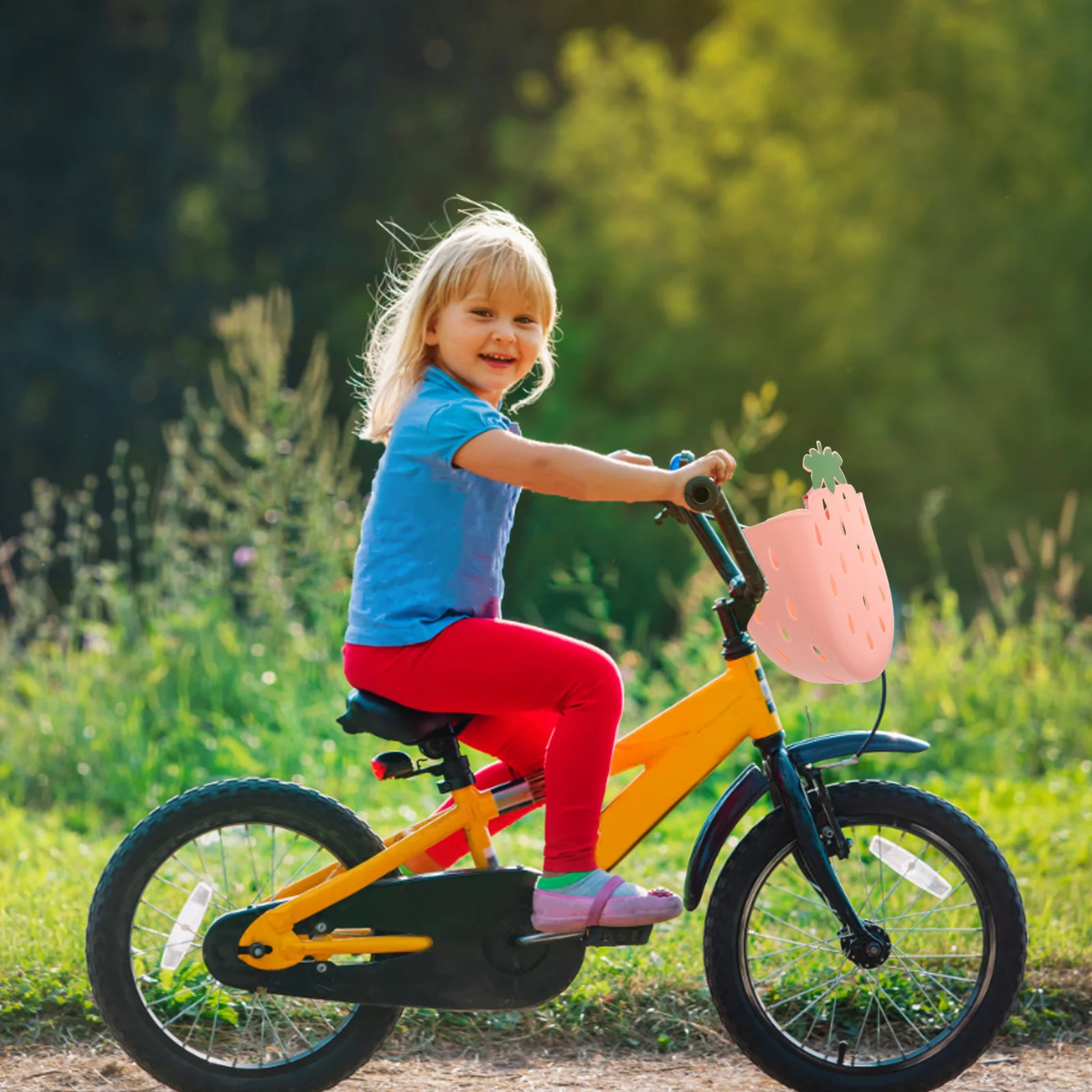 

2pcs Kids Bike Plastic Front Frame Storage For Bicycles Scooters Tricycles Strawberry Design Light Weight Colorful Handlebar