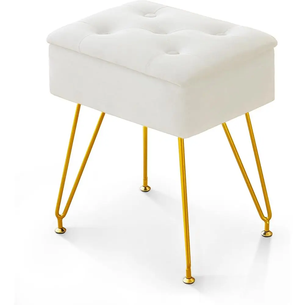 

Квадратный бархатный стул-пуф для макияжа с отсеком для хранения, металлическими ножками и регулируемой золотой подставкой для ног