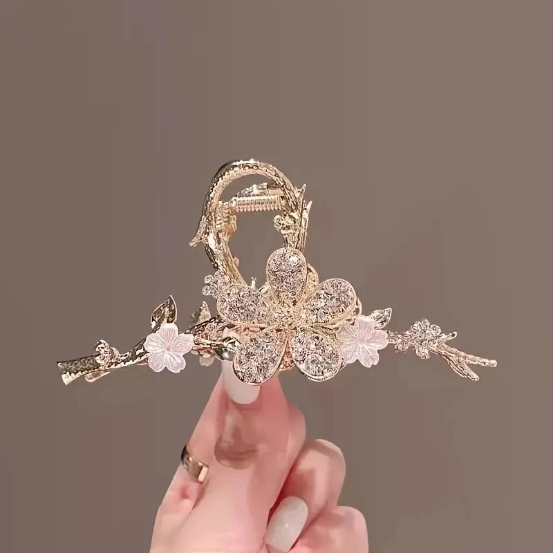 1PC zinc alloy rhinestone branch flower grab clip, high-end and versatile headwear, elegant light luxury hair accessories, suita