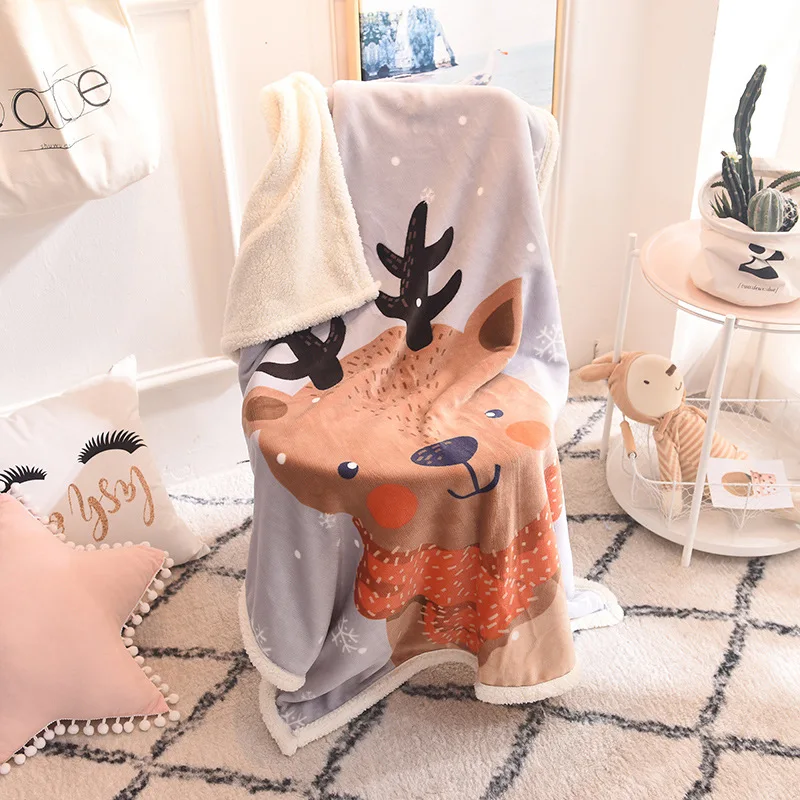 Winter Thick Blanket Children\'s Blanket Flannel Air Conditioning Blanket Cartoon Coral Fleece Lamb Fleece Blanket