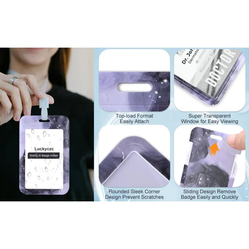 2 ชิ้นผู้ถือป้าย ID แนวตั้ง, ตัวป้องกันบัตรพลาสติกแข็งแบบเลื่อนสำนักงานโรงเรียนพยาบาลบัตรเครดิตบัตรใกล้เคียง (B