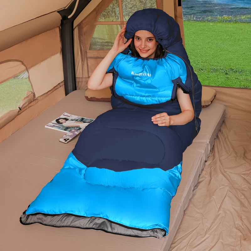 قطعة واحدة من كيس النوم Qunqing يصل إلى جميع المواسم، سميكة ومقاومة للبرد للشتاء، بطانية للتخييم في الهواء الطلق للبالغين طوال الليل