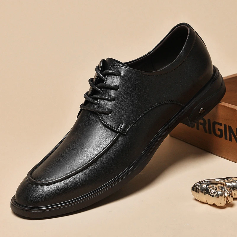 

Brand Mens Classic Black Leather Comfortable Lace Up Leather Shoes 2025 Spring New Breathable Non Slip Business Leather Shoes