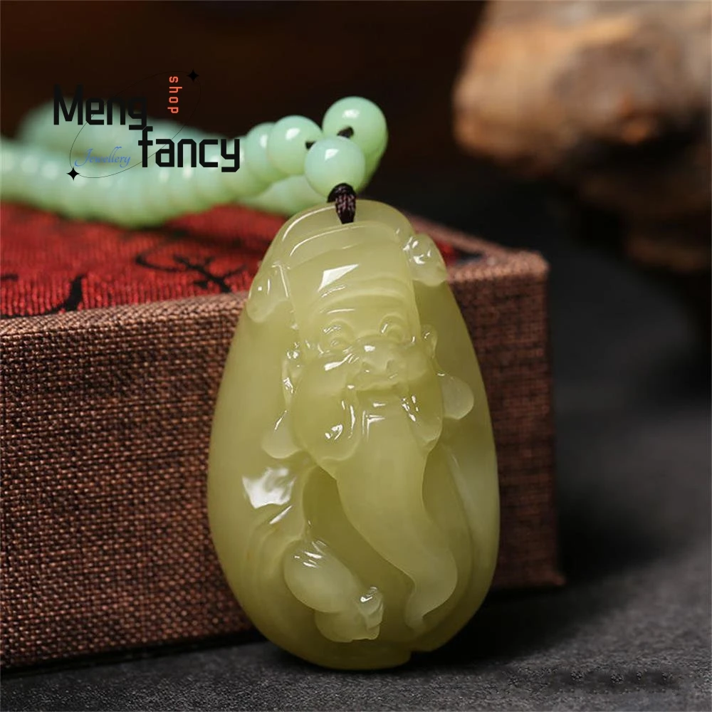 

Natural Hetian Green White Jade God of Wealth Pendant Simple Exquisite Fashion Luxury Fine Jewelry Best Selling Holiday Gifts