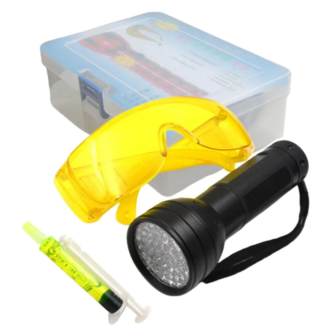 Large Size 51 LED UV Flashlight  Car  Air Conditioning A/C System Leak Test Detector Kit  Glasses Fluorescent oil Tool Set