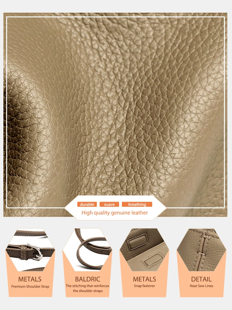Zency Women's Summer Crossbody Bag 100% Head Layer Leather Cowhide Pillow Bag Beige Khaki Bolsa Commuting Shoulder Bag Lightweig