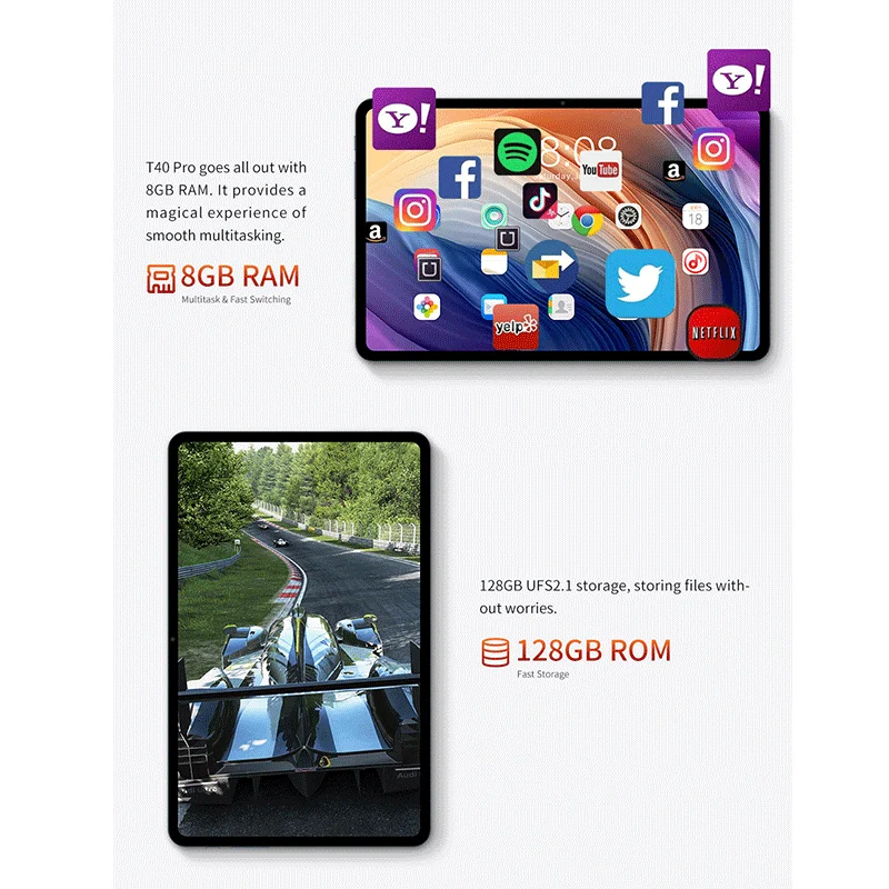 Teclast T40 Pro Tablet 10.4 Inch 2K Full Lamination Android 12 8GB RAM 128GB ROM UNISOC T616 Octa Core 4G Network Fast Charging