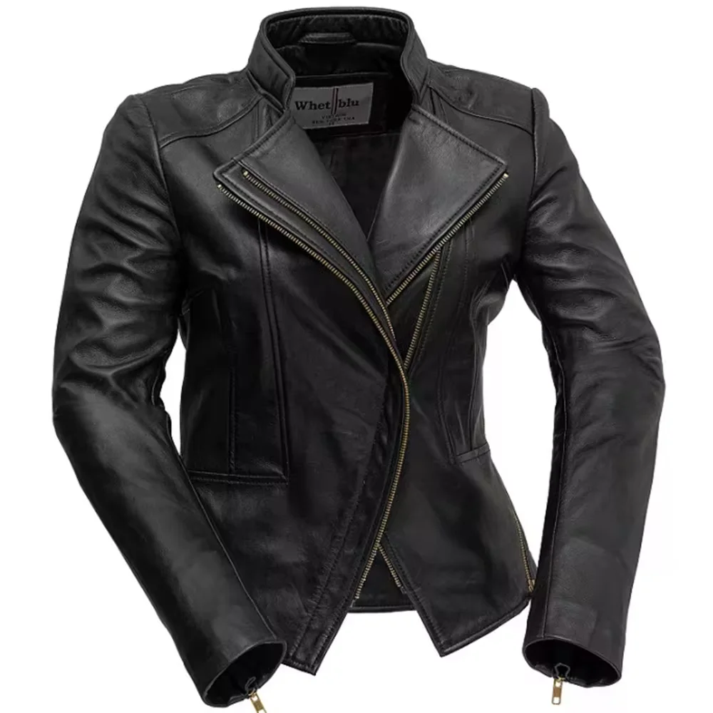 Chaqueta informal de PU de cuero Artificial de talla grande para mujer, chaqueta ajustada de cuero PU con cuello levantado y cremallera, prendas de vestir exteriores nuevas