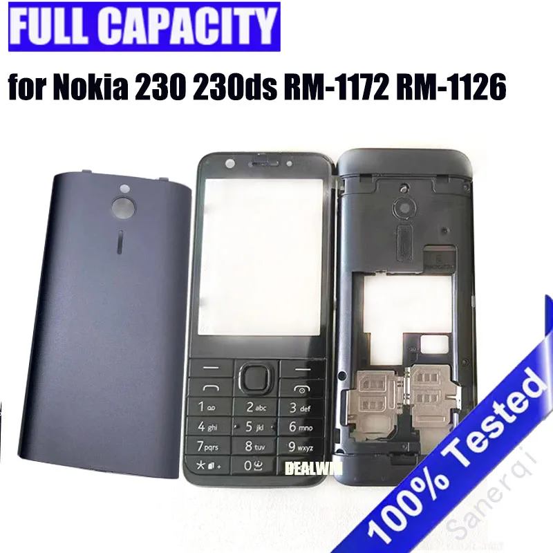 Full Complete Mobile Phone Housing Cover Case + English Keypad for Nokia 230 230ds RM-1172 RM-1126 Back rear housing
