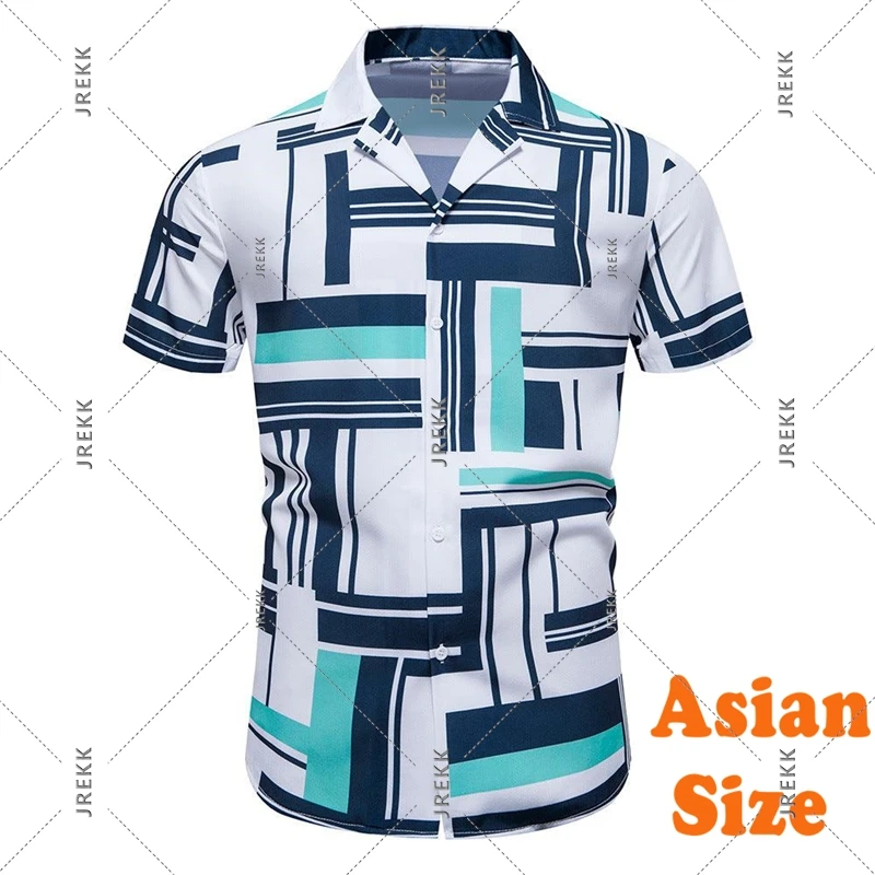 Camicia con risvolto con motivo geometrico artistico per abbigliamento da uomo Camicie con bottoni a manica corta taglia asiatica T-shirt moda estiva casual da strada